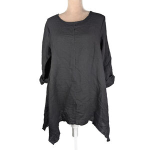 HABITAT Asymmetric Tunic Top Black Medium Lagenlook Artsy Minimalistic